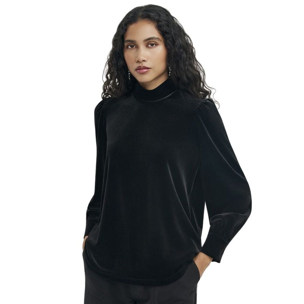 Finery Womens/Ladies Velvet Mock Neck Balloon Sleeve Blouse / Black